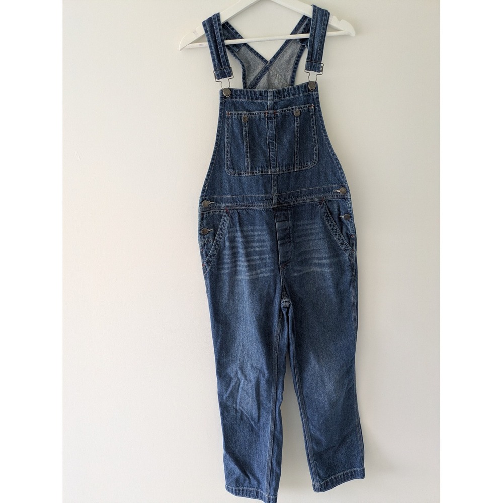 Free People We The Free Denim Overalls Blue Medium Wash Straight Leg Size 27